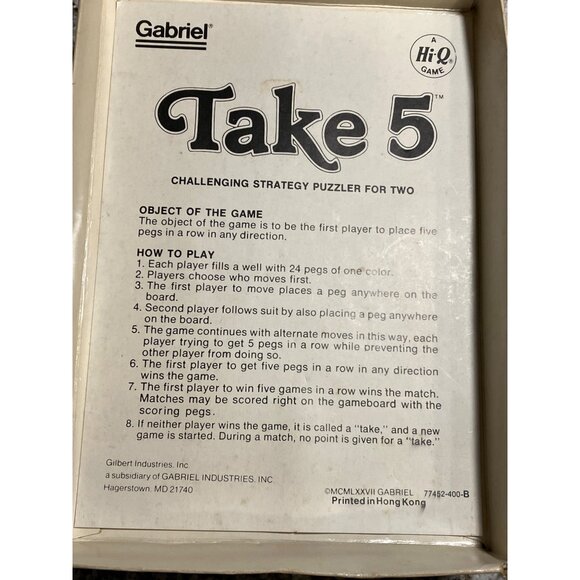 Vintage Gabriel Take 5 Strategy Board Game Hi-Q Puzzle No. 77452 For Ages 7 & Up - Picture 3 of 9